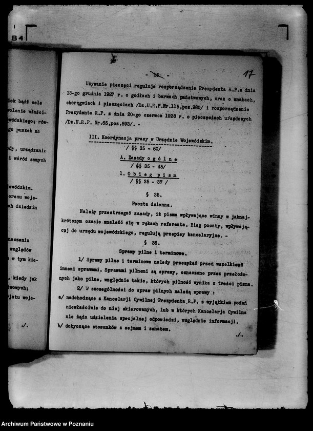 Obraz 20 z jednostki "Regulamin i instrukcje kancelaryjne Urzędu Wojewódzkiego Poznańskiego z późniejszymi poprawkami"