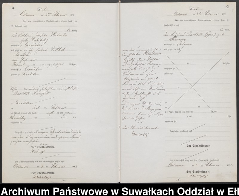 image.from.unit.number "Sterbe-Neben-Register des Preussischen Standes-Amtes [Orlowen] Kreis [Loetzen] für das Jahr 1882"