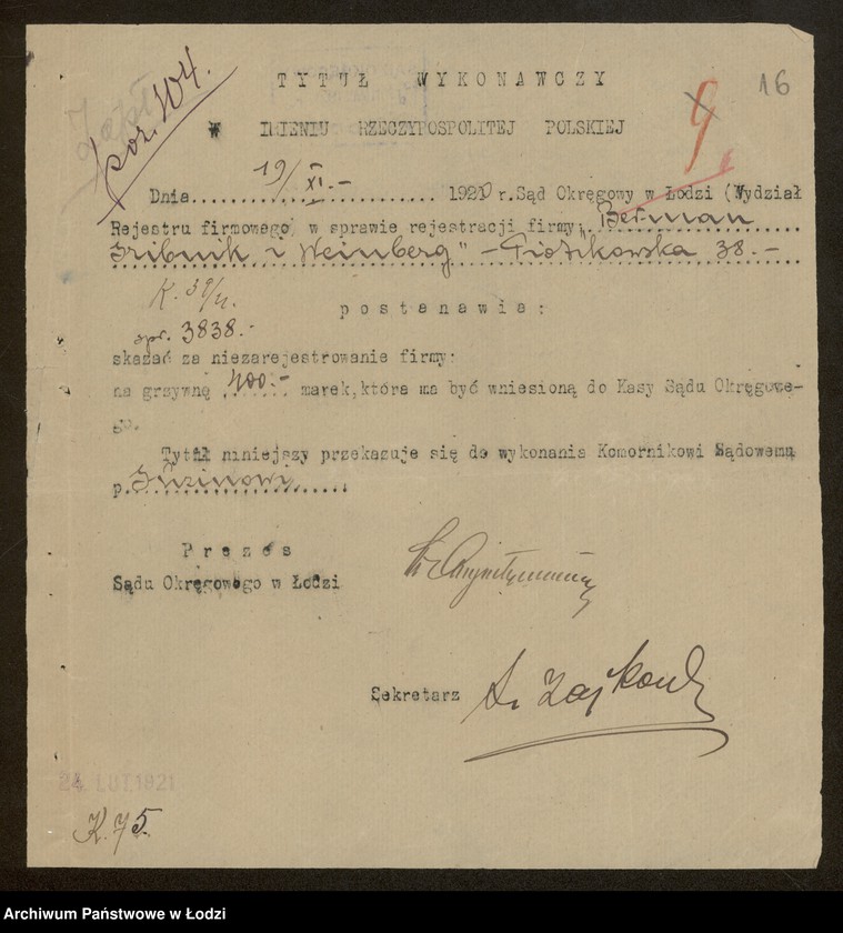 Obraz 18 z jednostki "Walerauch, Srebnik, Wajnberg- handel przędzą"