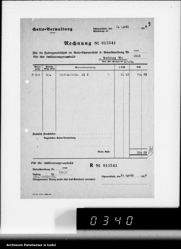Obraz 13 z jednostki "Aufträge, [Lieferscheinen und Rechnungen] 13491-13540"