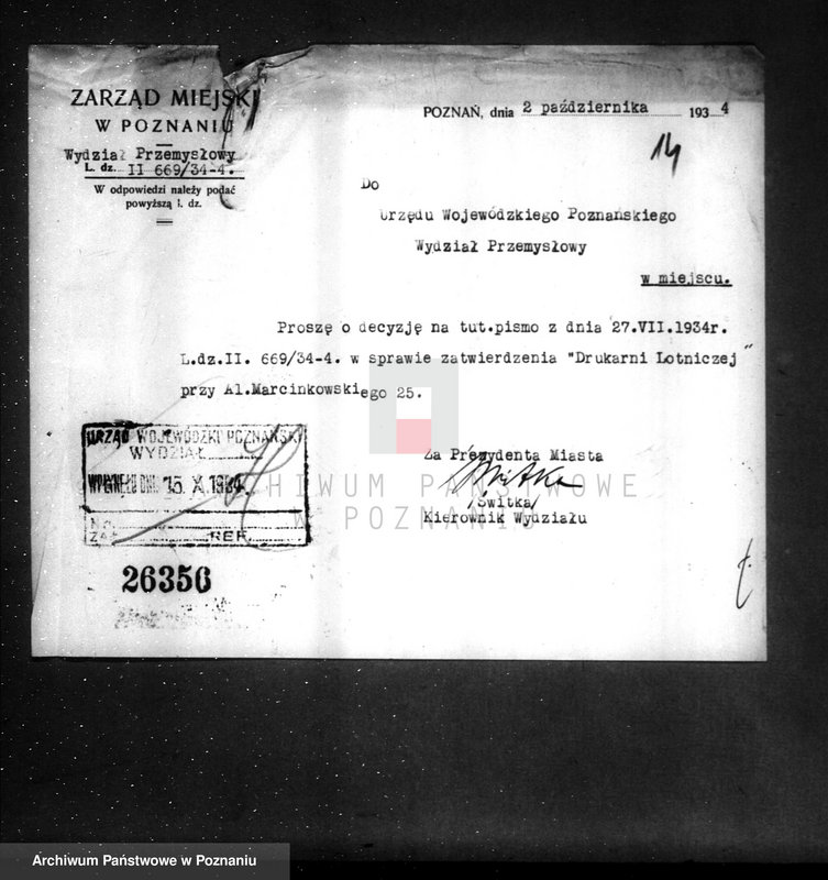 Obraz 18 z jednostki "Zatwierdzenie Drukarni Lotniczej przy Al.. Marcinkowskiego 25"