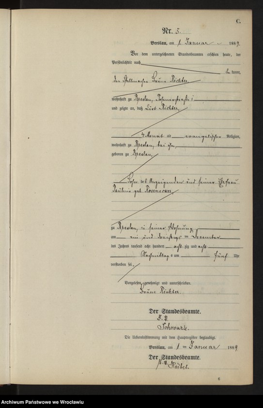 image.from.unit.number "Sterbe-Neben-Register Breslau II 1889 Band 1"