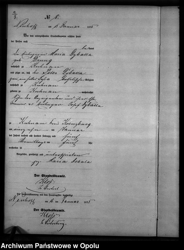 Obraz 11 z jednostki "Sterbe-Neben-Register Standesamts Kuhnau pro 1875"