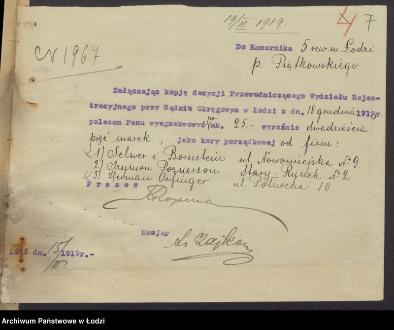 Obraz 9 z jednostki "Fiszel Zelwer i Moszek Bornstein - sprzedaż towarów manufakturowych"