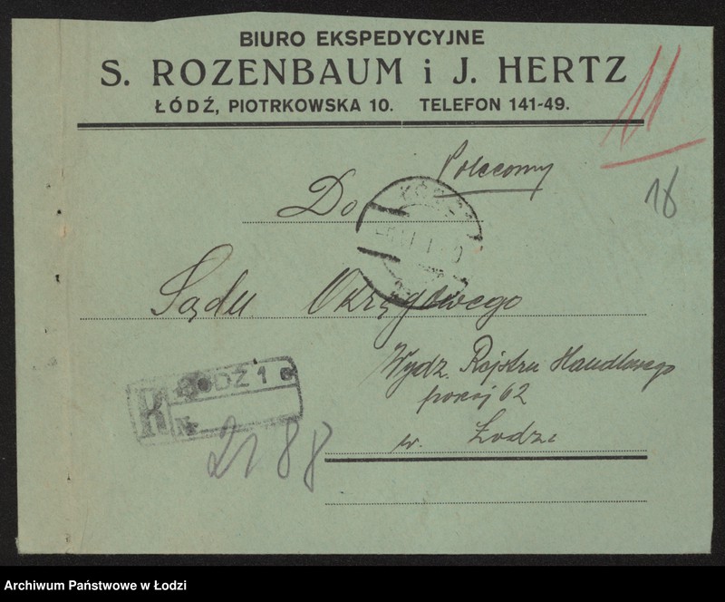 Obraz 20 z jednostki "Biuro Ekspedycyjne właściciele Symcha Binem Rozenbaum i Judel Herc"