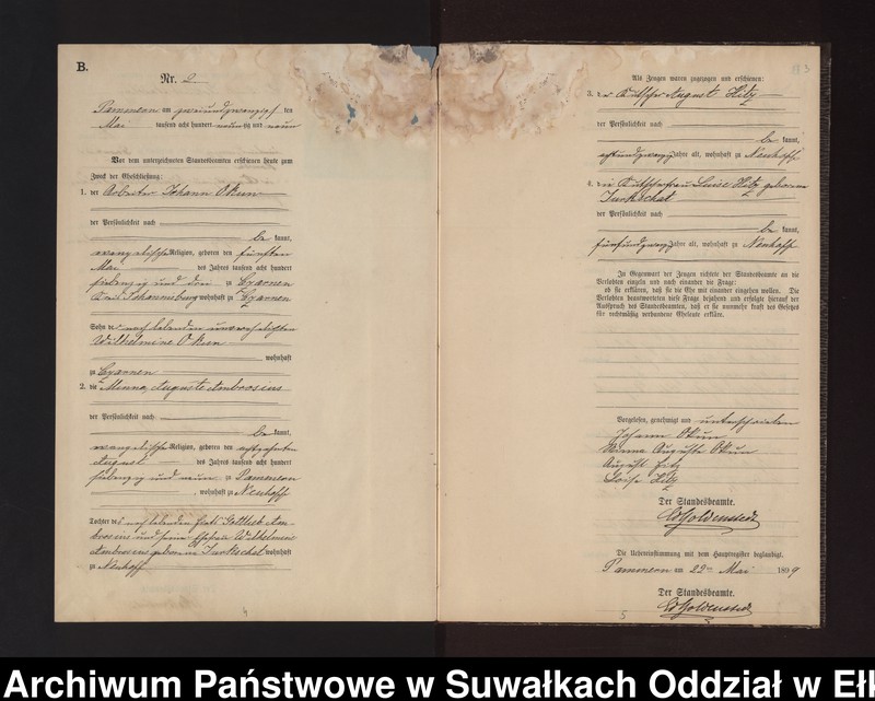 Obraz 6 z jednostki "Heiraths-Neben-Register des Preussischen Standes-Amtes Neuhoff Kreis Loetzen"