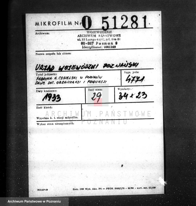 Obraz 2 z jednostki "/Fabryka H. Cegielski w Poznaniu dane dot. organizacji i produkcji /"