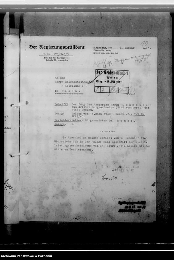 image.from.unit.number "Berufung des Assessors Schneider in Hohensalza - Inowrocław, zum 3. Beigeordneten- Stadtrechtsrat"