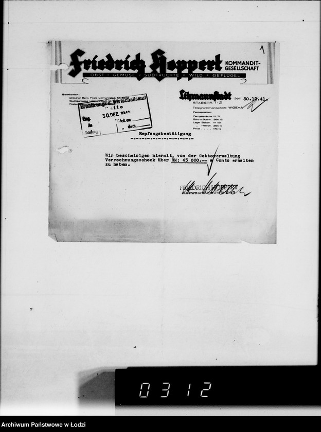 Obraz 6 z jednostki "fa.Hoppert. Rechnungen und Belege [za dostawy towarów dla Getta]"