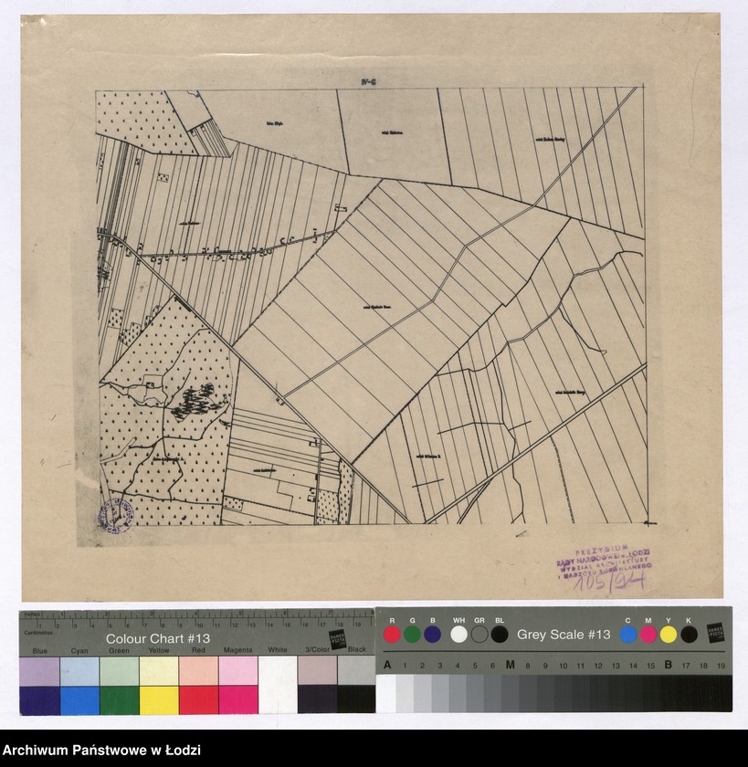 Obraz 1 z jednostki "Matryce zmniejszenia i fotograficznego planu miasta Łodzi i okolic 1:5000 na 1:10000. Sekcja IV G"