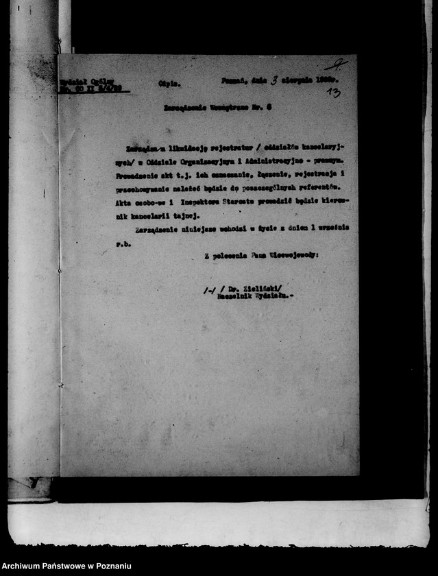 Obraz 16 z jednostki "Zbiór zarządzeń wewnętrznych i pism okólnych Urzędu Wojewódzkiego za rok 1939"