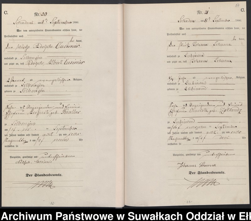 image.from.unit.number "Sterbe-Haupt-Register des Königlich Preussischen Standes-Amtes Schaden Kreis Sensburg"