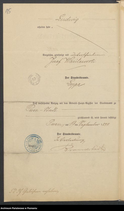 Obraz 17 z jednostki "Die von den Verlobten beigebrachten Urkunden zur Eheschliessung pro 1899"