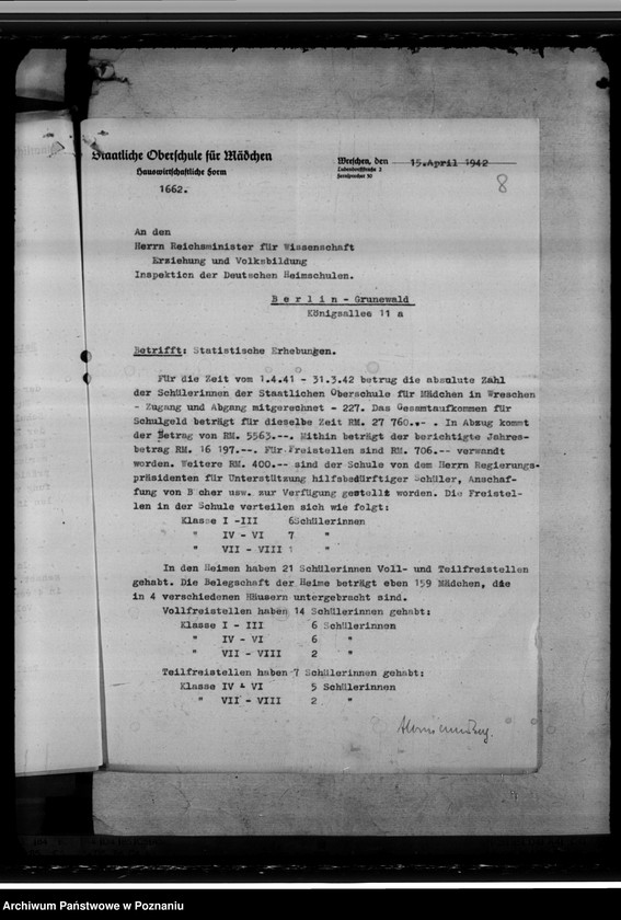 image.from.unit.number "Oberschule Schrimm (Śrem) Schülerzahl der Oberschulen 1944"