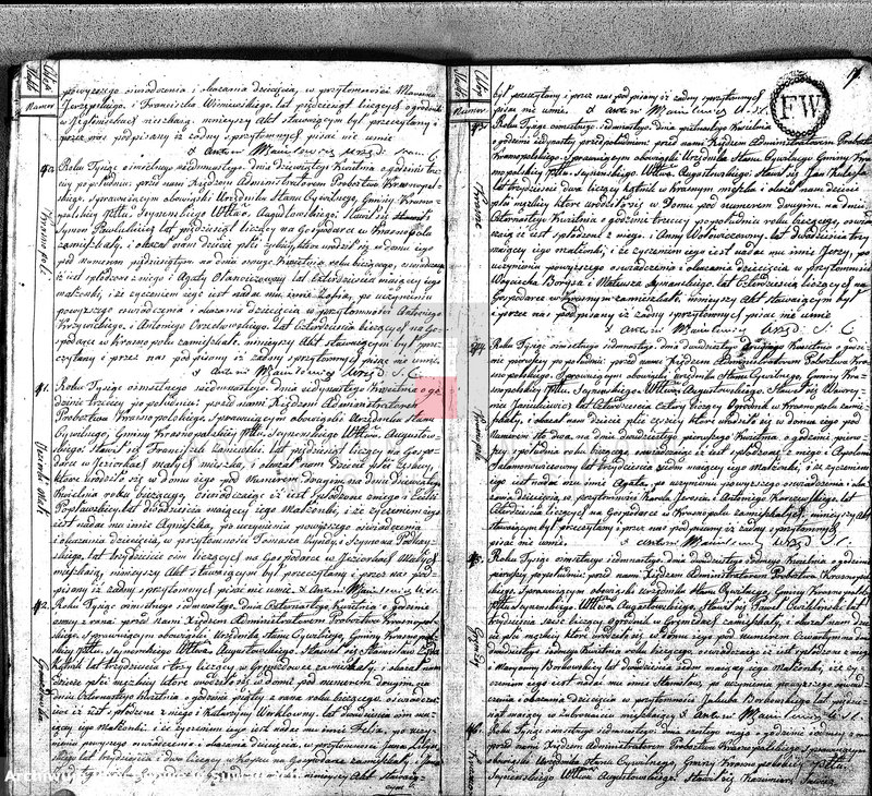 image.from.unit.number "Akta Cywilne Urodzonych Gminy Krasnopolskiey Pttu Seyneńskiego Województwa Augstowskiego Roku 1817."