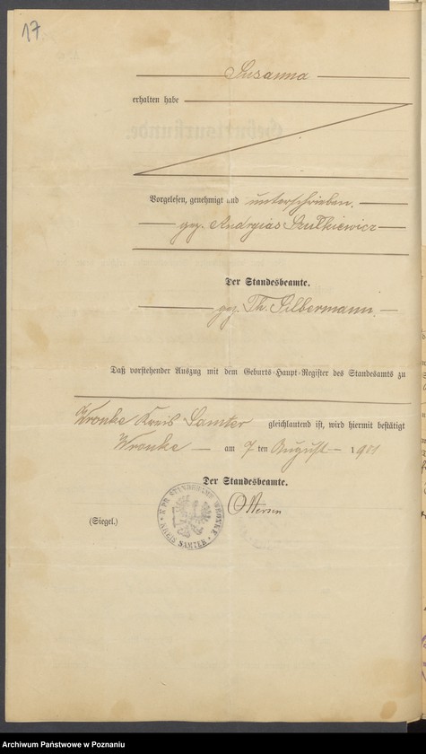 Obraz 19 z jednostki "Die von den Verlobten beigebrachten Urkunden zur Eheschliessung pro 1901. Vol XVI"