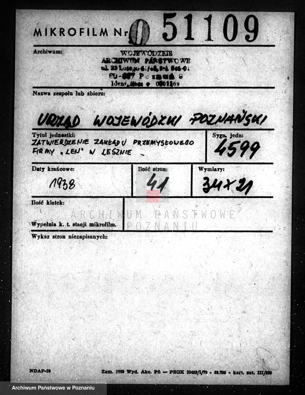 Obraz 1 z jednostki "Zatwierdzenie zakładu przemysłowego Firmy "Len" w Lesznie"