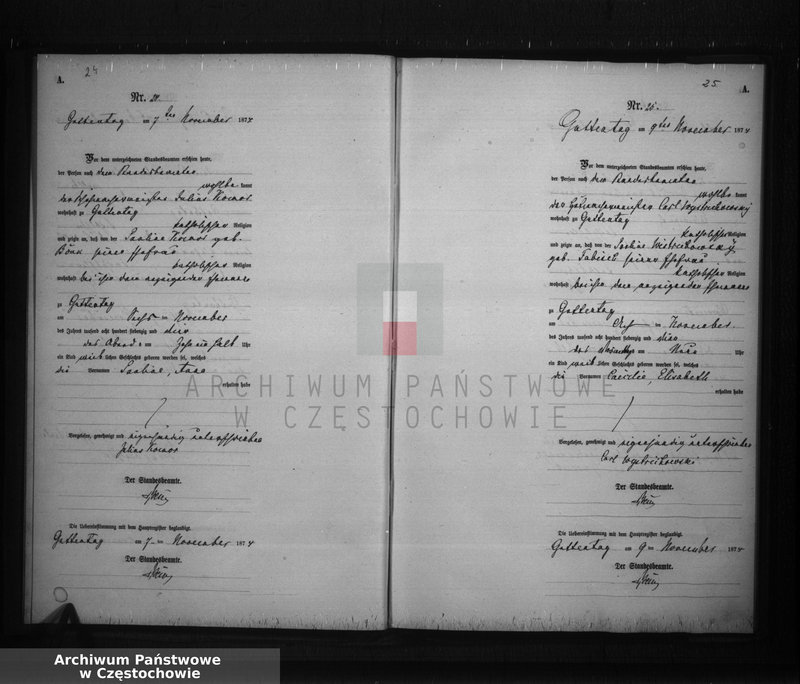 image.from.unit.number "Geburts - Neben Register der Standesamt Guttentag für der Jahre 1874."