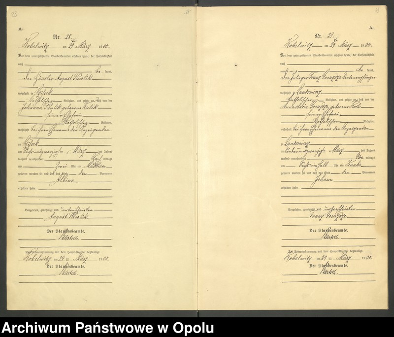 image.from.unit.number "Urząd Stanu Cywilnego Kobylice Księga urodzeń rok 1900"