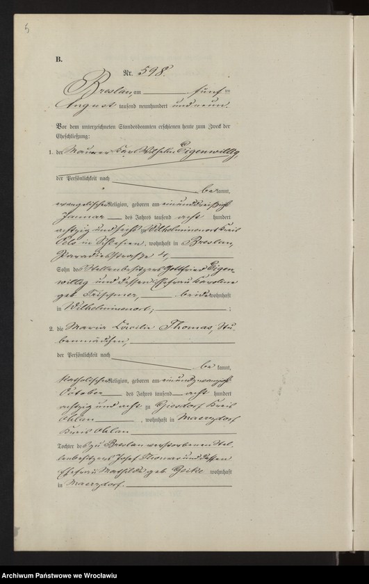 image.from.unit.number "Heiraths-Haupt-Register Breslau II 1909 Band 4"