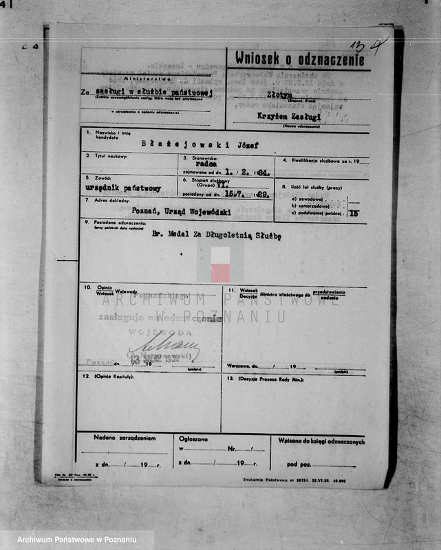 Obraz 18 z jednostki "/Wnioski o odznaczenia/"