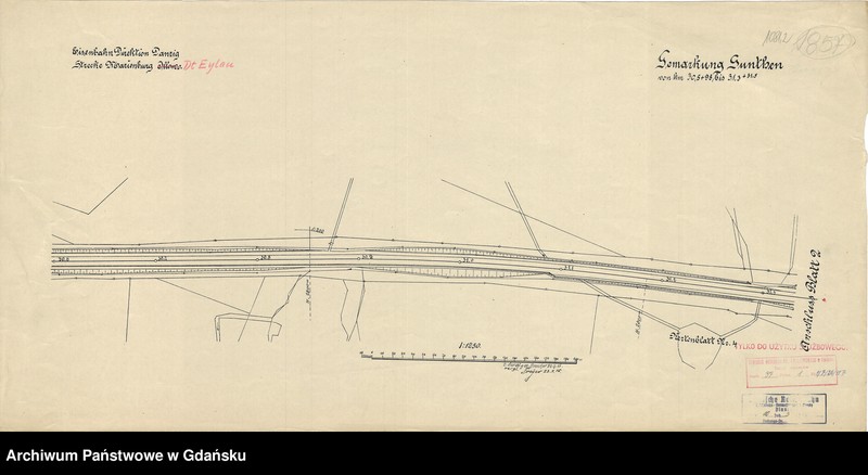 image.from.unit.number "Eisenbahn Direktion Danzig. Strecke: Marienburg - Dt. Eylau. Gemarkung Gunthen von km 30,5 + 98 bis km 31,3 + 31,5"