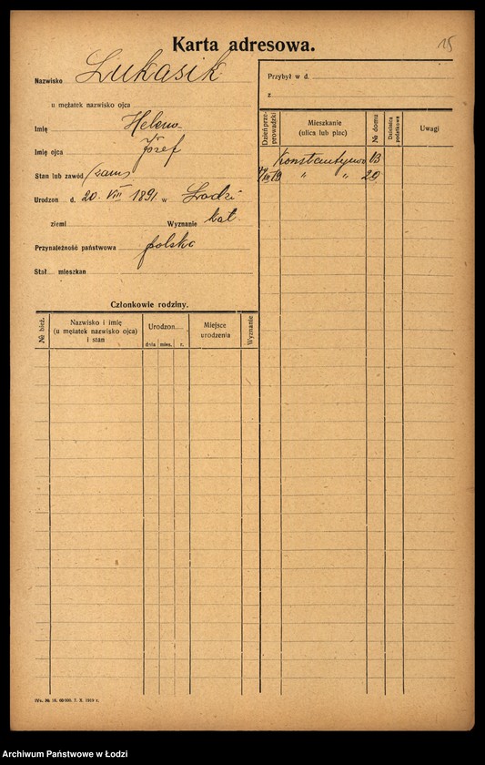 Obraz 17 z jednostki "[Spis ludności Łodzi] Łukasiewicz - Luński"
