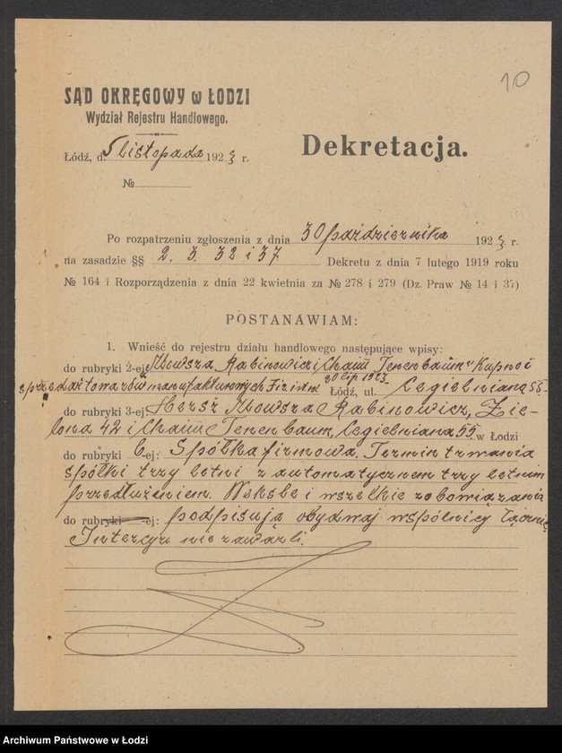 Obraz 12 z jednostki "Mowsza Rabinowicz i Chaim Tenenbaum- kupno i sprzedaż towarów manufakturowych"