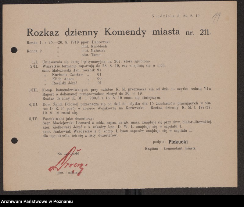 Obraz 13 z jednostki "/Rozkazy Komendy Miasta Poznania/, nr 201-339."