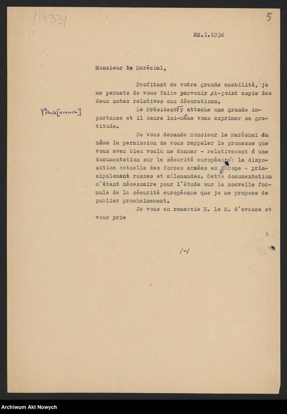 image.from.unit.number "Pétain Henri-Phillippe, marszałek Francji. Spotkania z W. Sikorskim w Paryżu. Prośba W. Sikorskiego o dokumentację francuską o obecnym stanie armii niemieckiej. Odznaczenia francuskie dla osób polecanych przez I. Paderewskiego."