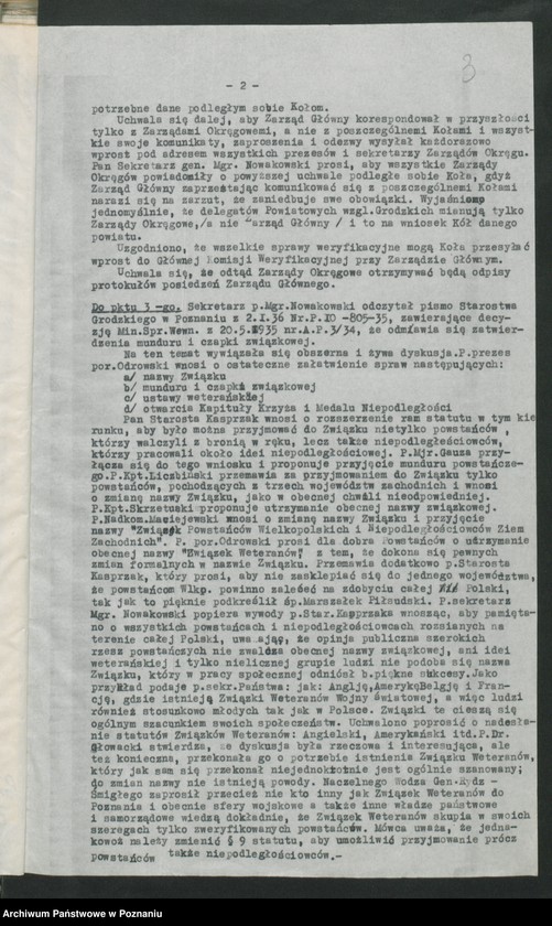 Obraz 7 z jednostki "Odpisy protokołów z posiedzeń Zarządu Głównego Związku Weteranów Powstań Narodowych i Związku Powstańców Wielkopolskich."