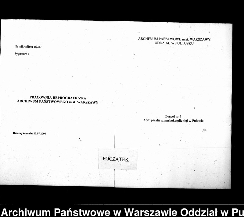 Obraz z zespołu "Akta stanu cywilnego Parafii Rzymskokatolickiej w Pniewie"