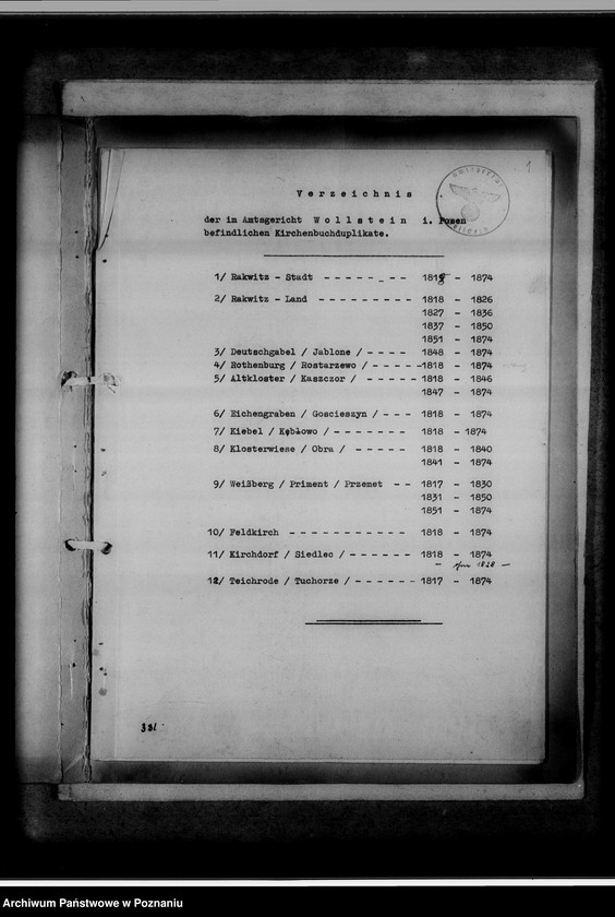 Obraz 5 z jednostki "Verzeichnis der im Amtsgericht Wollstein [Wolsztyn] befindlichen Kirchenduplikate"
