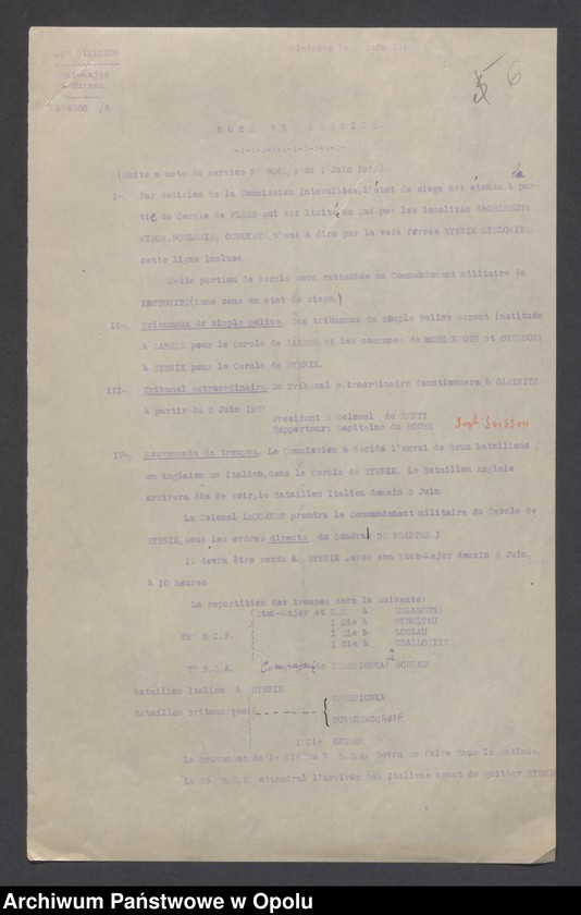 Obraz 9 z jednostki "Etat de Siege-Generalites-Notes de Principe-Renseignements-Organisations de Combat /Koerspondencja i zarządzenia dotyczące stanu wyjątkowego/Raporty dzienne o sytuacji wojskowej, incydenty, obwieszczenia/ 2.06.-1.07.1922"