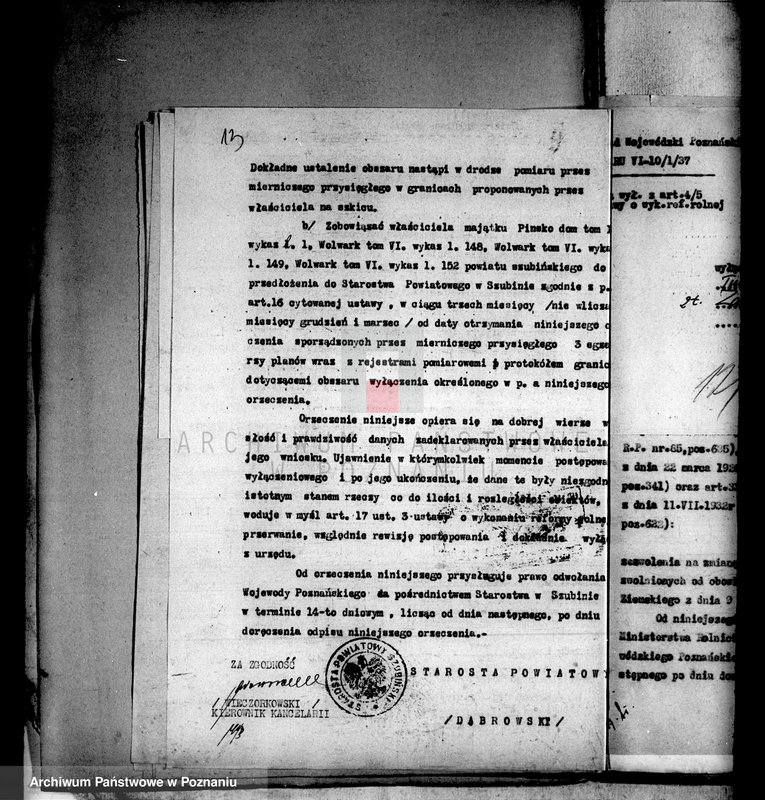 Obraz 17 z jednostki "Wyłączenie z art.4 i 5 ustawy o reformie rolnej powiatu szubińskiego sprawy ogólne"