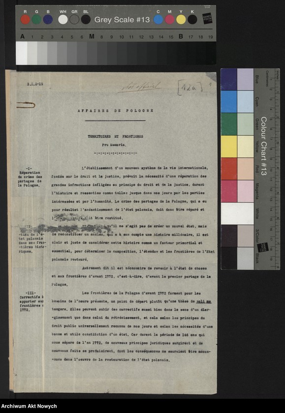 image.from.unit.number "Memoriały, dotyczące terytorium i granic Polski, m.in. złożonej przez R. Dmowskiego na Konferencji Pokojowej; 5 map, m.in. z linią Komisji I. Cambon