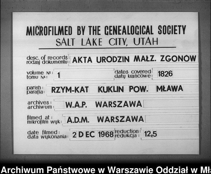 Obraz z zespołu "Akta stanu cywilnego Parafii Rzymskokatolickiej w Kuklinie"