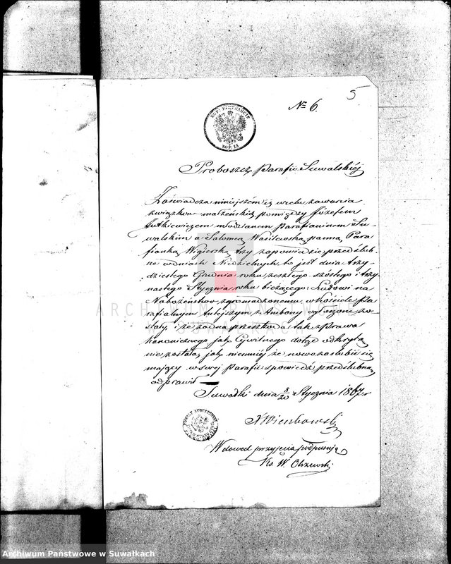 image.from.unit.number "Anneksa do Akt Zaślubionych Parafii Wigierskiej z Roku 1867."