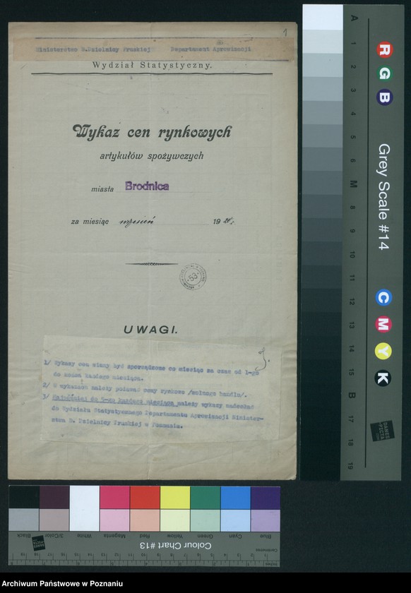 Obraz 3 z jednostki "[Wykaz cen rynkowych artykułów spożywczych w poszczególnych miastach Województwa Pomorskiego za miesiąc wrzesień 1920 roku]"