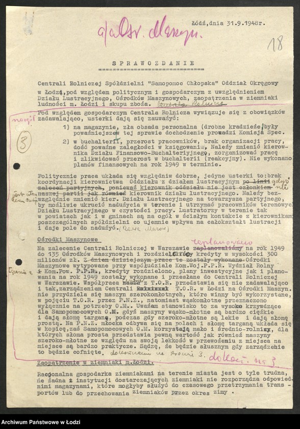 Obraz 19 z jednostki "Ośrodki Maszyn Rolniczych [- protokoły z kontroli i lustracji, wykazy kierowników Ośrodków]"