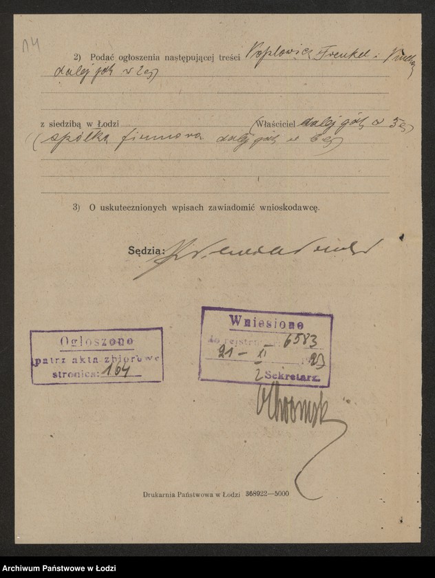 Obraz 16 z jednostki "A.Kaplowicz, K.Frenkel, G.Pinchasik- kupno i sprzedaż towarów manufakturowych"