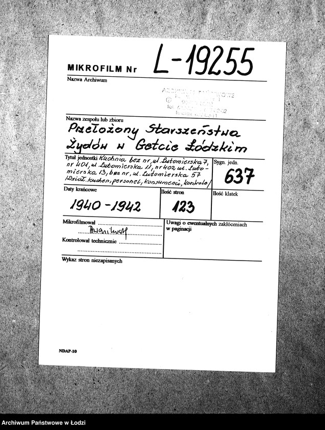 Obraz 2 z jednostki "[Kuchnia, ul. Lutomierska 7. Kuchnia nr 401, ul. Lutomierska 11. Kuchnia nr 402, ul. Lutomierska 13. Kuchnia, ul. Lutomierska 57. Działalność kuchni, personel, konsumenci, kontrole]"