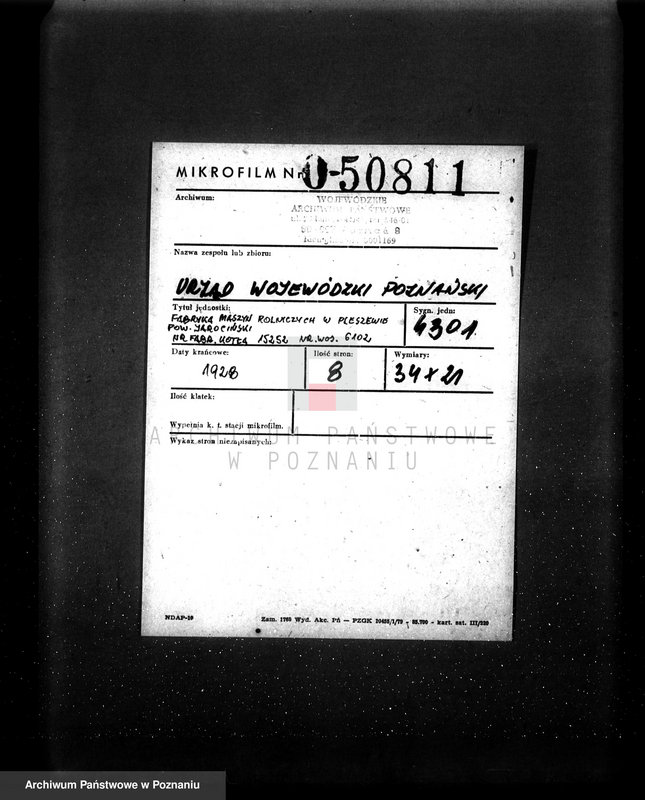 Obraz 2 z jednostki "Fabryka Maszyn Rolniczych w Pleszewie pow. jarociński nr fabr. kotła 15252 nr woj. kotła 6102"