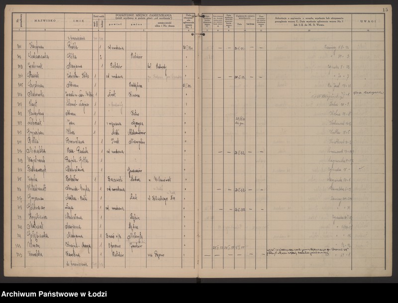 Obraz 18 z jednostki "Księga kontroli ruchu ludności (rejestr osób przybywających do gminy) Łódź, komisariat III, nr 1-4543"