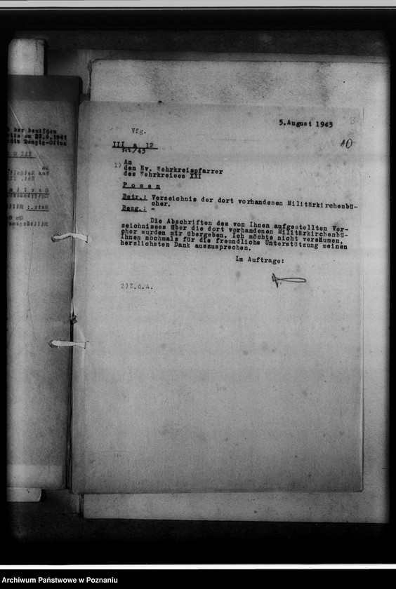 Obraz 18 z jednostki "Militärkirchenbücher [sprawy związane z poszukiwaniem i przejęciem ksiąg kościelnych w garnizonowych kościołach]"