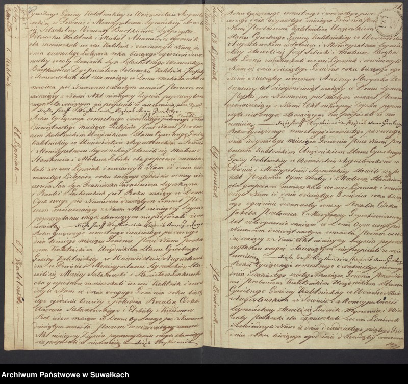 Obraz 13 z jednostki "Akta Zeyscia Stanu Cywilnego Gminy Kaletnickiey, od 1-go Stycznia 1821 do dnia ostatniego Grudnia tegoż Roku"