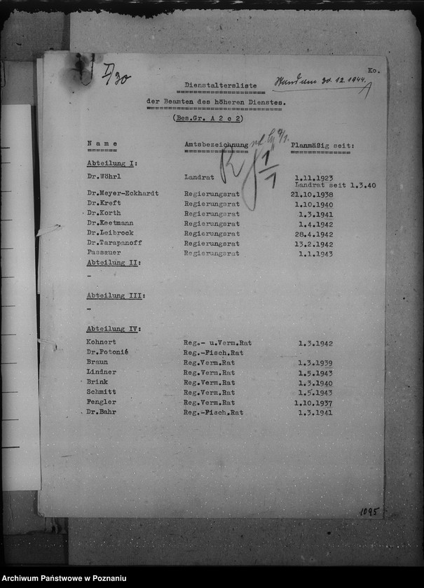 Obraz 5 z jednostki "Dienstaltersliste der Beamten des höheren Dienstes"