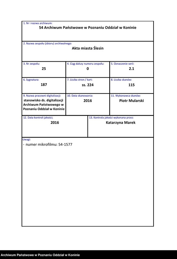 Obraz z zespołu "Akta miasta Ślesin"