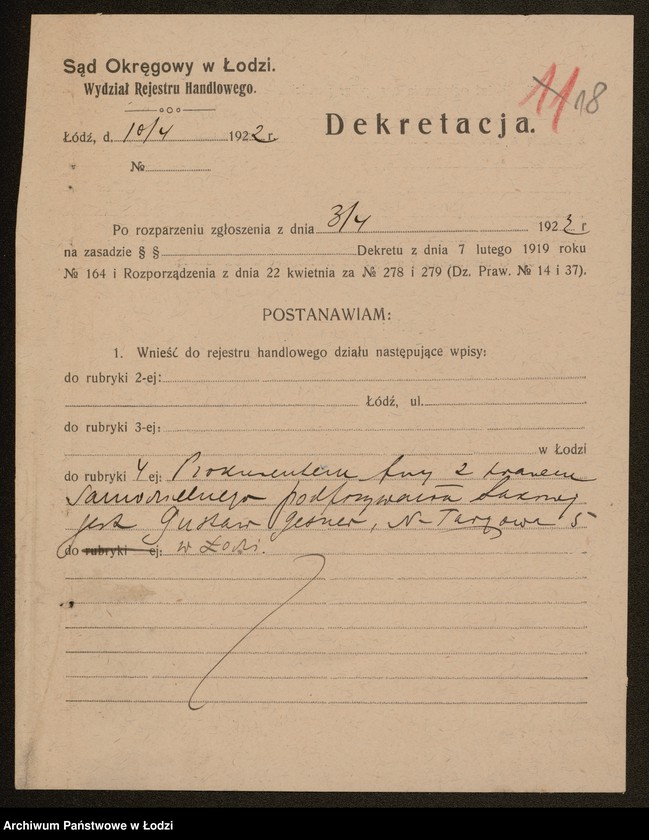 Obraz 20 z jednostki "Gustaw Gessner Sukcesorowie- wykańczalnia i farbiarnia"