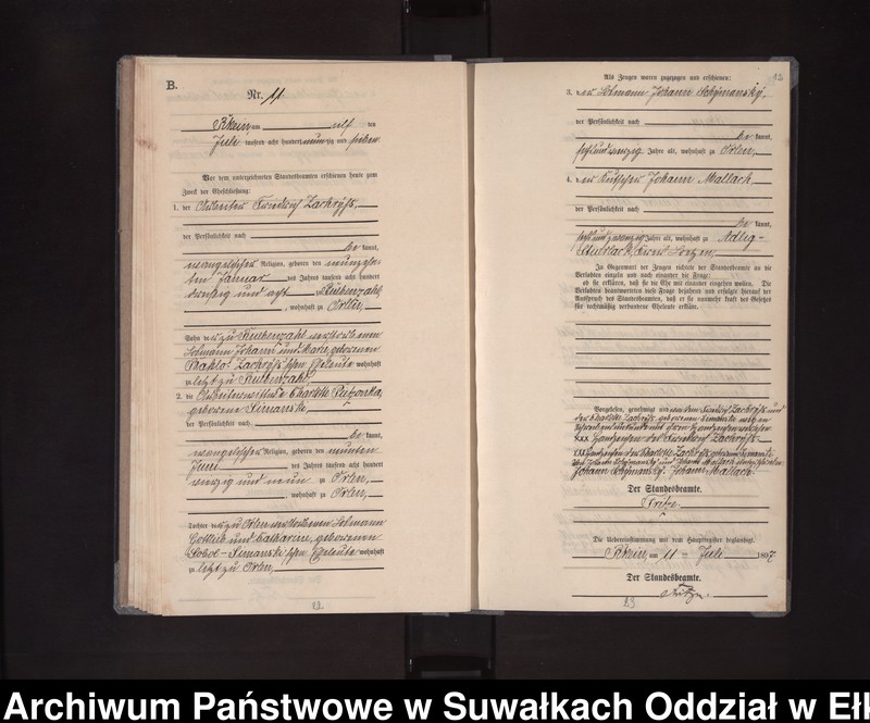 image.from.unit.number "Heiraths-Neben-Register des Königlichen Preussischen Standes-Amtes Orlen Kreis Loetzen"